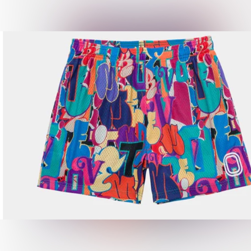 Overtime Vandal Tag Colorful Graffiti Print Athletic Mesh Shorts size S